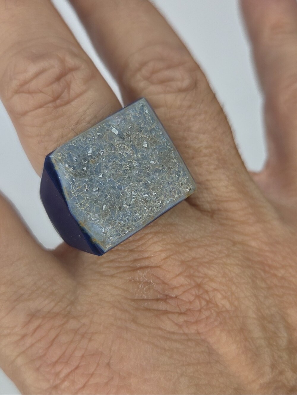 Blue Druzy Rectangular Statement Ring